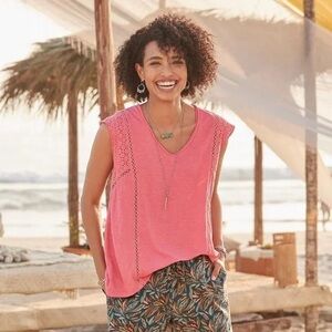 Sundance Women's‎ Dinah Lace Detail Sleeveless Orange Blouse- Size Small